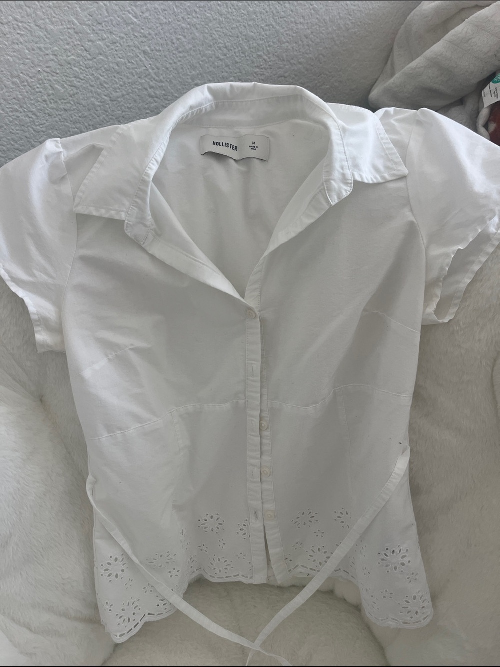 Hollister White Eyelet Tie-Front Button Shirt